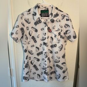 Dixxon Flannel Sanchos Tacos Party Shirt Womens Large Black White B&W Collab